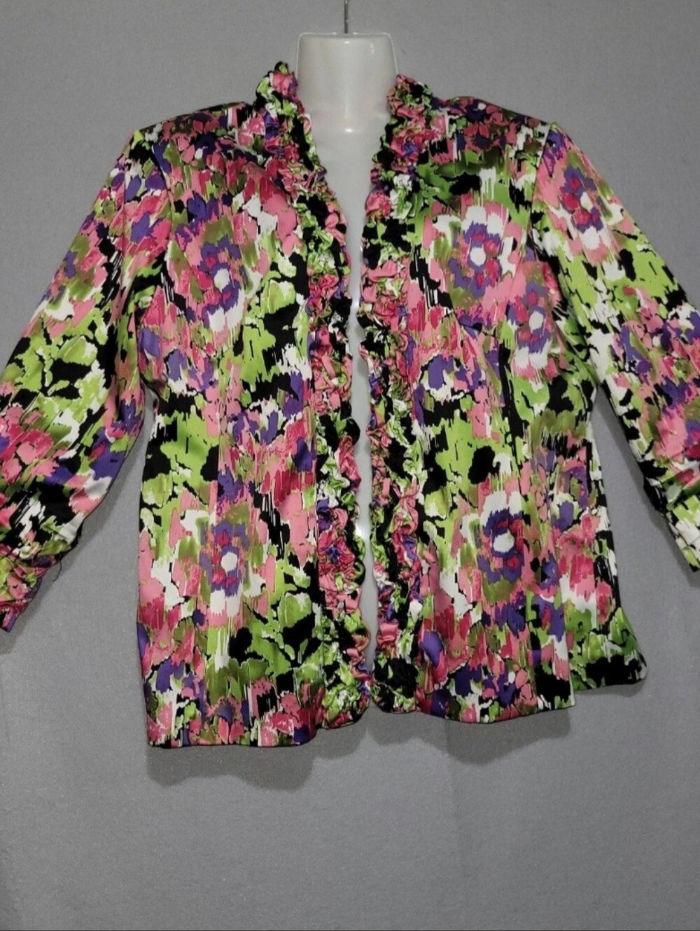 Lavender & Honey Floral Ruffle Open Front Blazer Jacket XL Multicolor